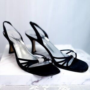Valenti Franco Shoes Strappy Slingback Heels Black & Silver